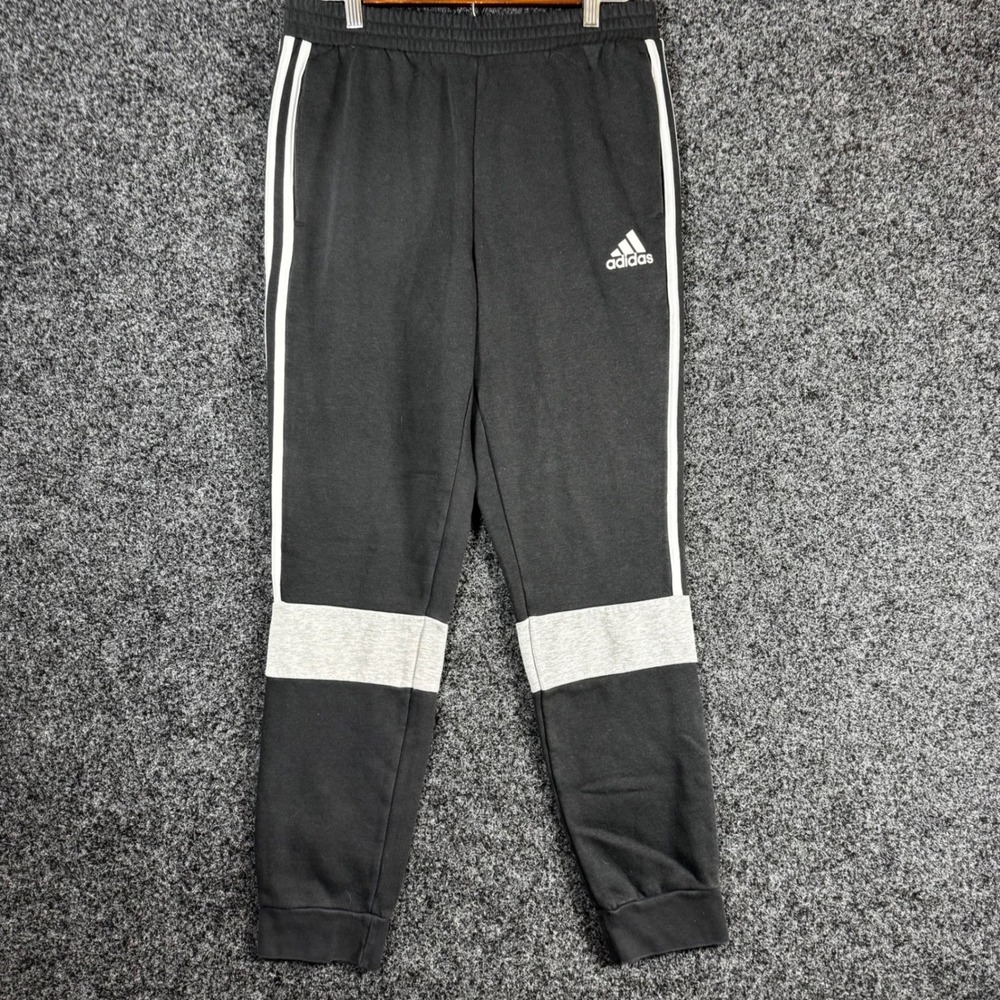 Adidas Mens Joggers Black White 3 Stripe Grey Colorblock Sweatpants Size Medium